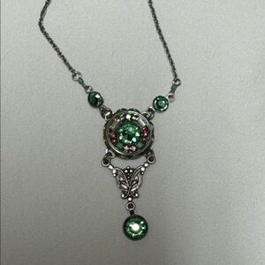 Firefly Elegant Green and Silver Pendant Necklace